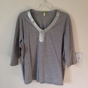 Sigrid Olsen Grey Cotton Tunic embellished neck 3X